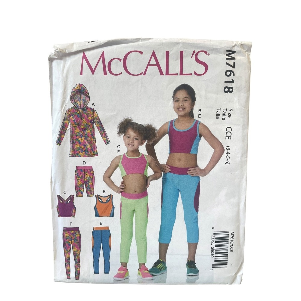 McCall's Sewing Pattern M7618 Girls Size 3-4-5-6 Activewear Hoodie Leggings Tops